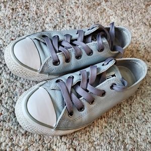 Gray Leather Converse Low Top Sneakers
